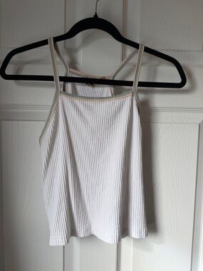 White Ribbed Tank Top with Pastel Trim
